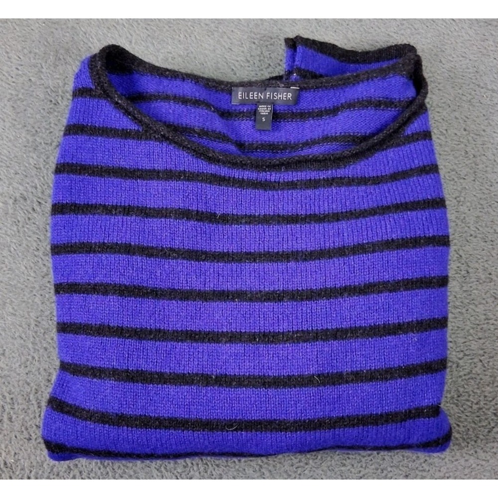 eileen fisher Wool &Yak Blend Sweater‎ S Blue Black Stripe Capsule Quiet Luxury